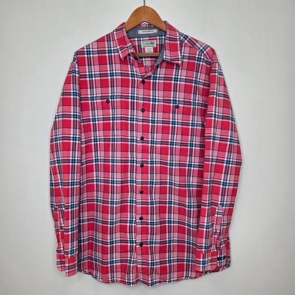 L.L. Bean Other - LL Bean Mens L Tall Red Plaid Cotton Button Down Shirt Traditional Fit